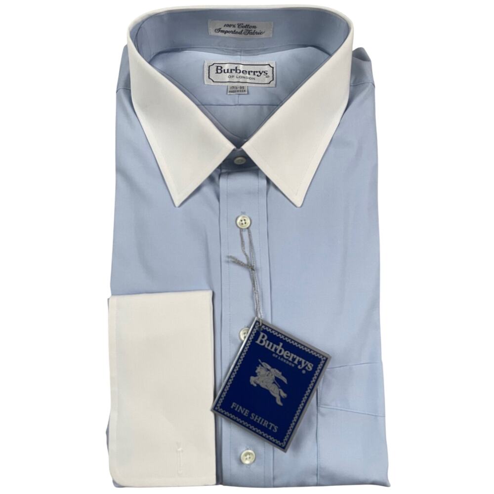 Burberrys of London NWT Blue Dress Shirt 17.5 35 White Collar French Cuff VTG